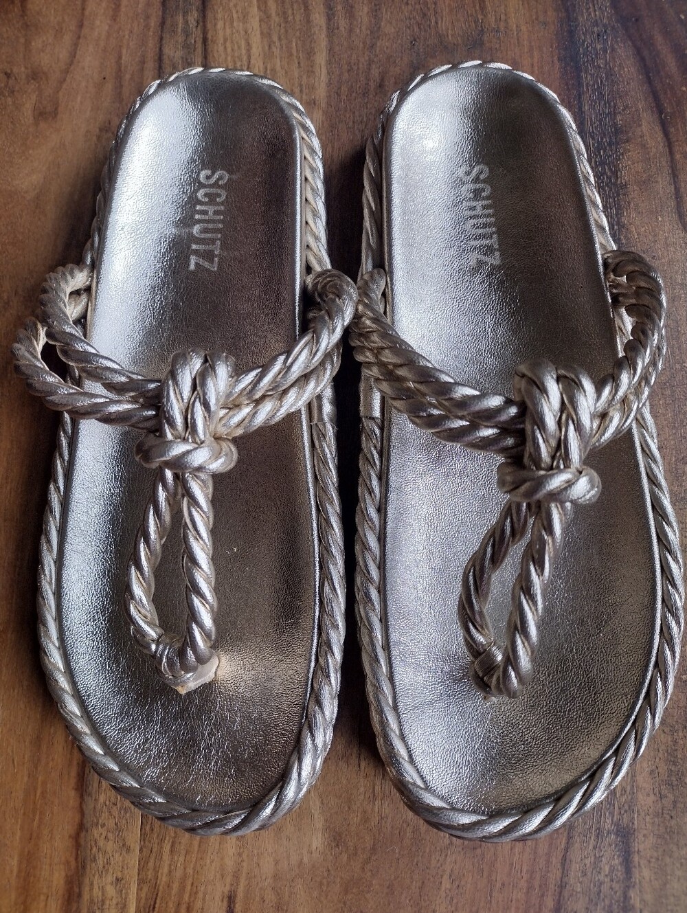 Schutz Gold Leather Rope Sandals Size 8